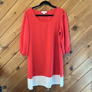 White plum dark pink & white colorblock long sleeve shirt dress